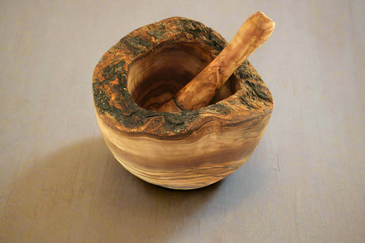 Rustik Mortel i Olivträ 14 cm